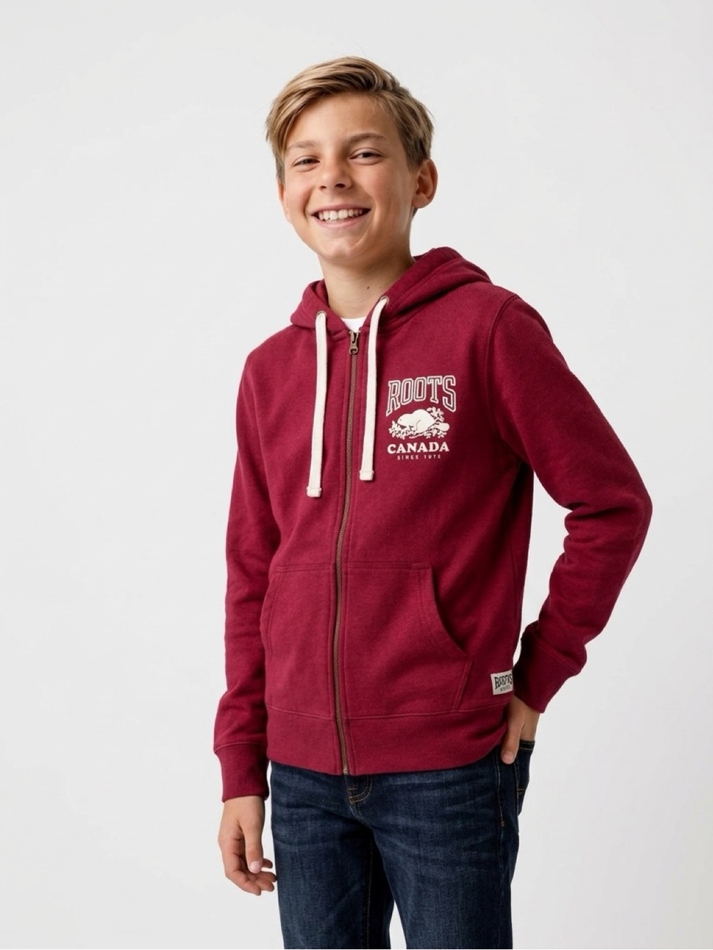Roots Maroon Zip Hoodie with White Logo